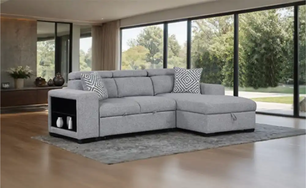 Gray sectional sofa with right chaise and bookcase arm Chatteris