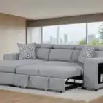 Chatteris Gray Sectional Sofa with sleeper open and left chaise.