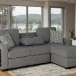 Chatham sectional sofa in gray fabric with USB charging ports and pillows.