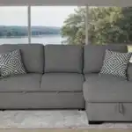 Chatham gray sectional sofa with right chaise and two accent pillows.