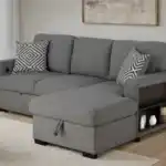 Chatham sectional sofa with right chaise and bookcase arm storage.