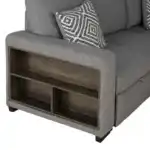 Chatham sectional sofa arm with bookcase storage.