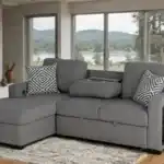 Chatham Gray Left Chaise Sectional Sofa with storage bookcase arm.