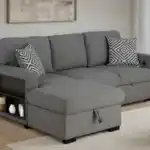 Chatham Gray Left Chaise Sectional Sofa with decorative pillows.