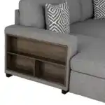 Chatham Sectional Sofa left armrest with wood bookcase.