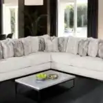 Off-White Moorpark Boucle Sectional Sofa with contemporary cushions.