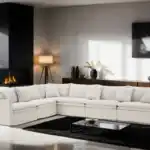 Crayford Taupe Sectional Sofa in a modern living room scene styled with decor and lighting in Tampa.