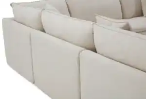 Back view of Crayford Taupe Sectional Sofa showing clean linen fabric and cushion design.