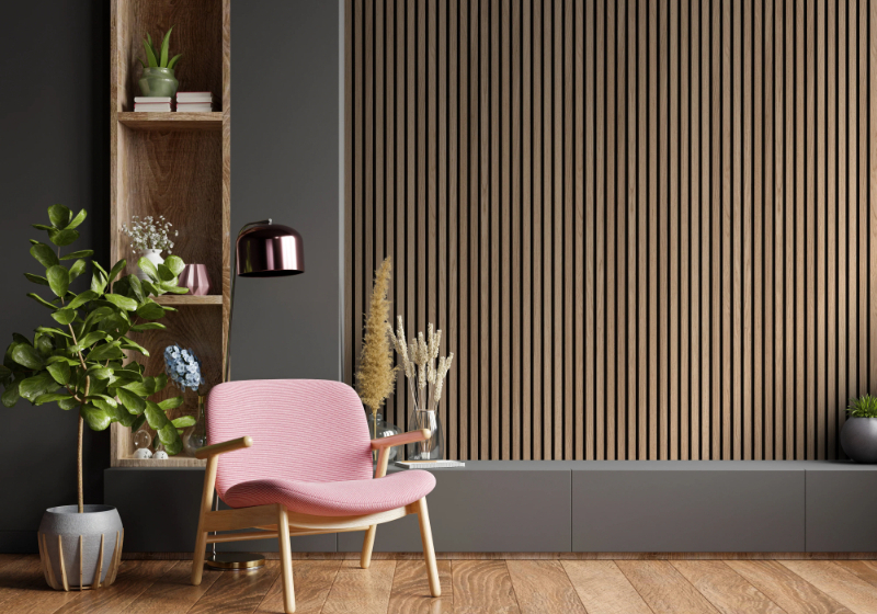 Slatted wood contract wall panels for hotel lobbies and restaurant feature walls — European decorative panels Florida
