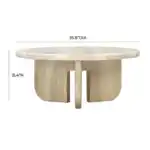 Patrizia Faux Travertine Concrete Coffee Table dimensions diagram: 35.8 inches diameter (35.8" DIA) and 15.4 inches high (15.4" H). Sturdy three-leg design.
