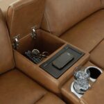 magic man brown leather power reclining sectional sofa storage console module