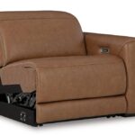 Magic Man brown leather reclining sofa 3-piece power sectional in a modern Tampa living room.