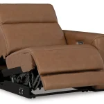 Magic Man 2-piece power reclining sectional loveseat in premium brown leather at Deluxe Home Decor & Furniture Tampa.