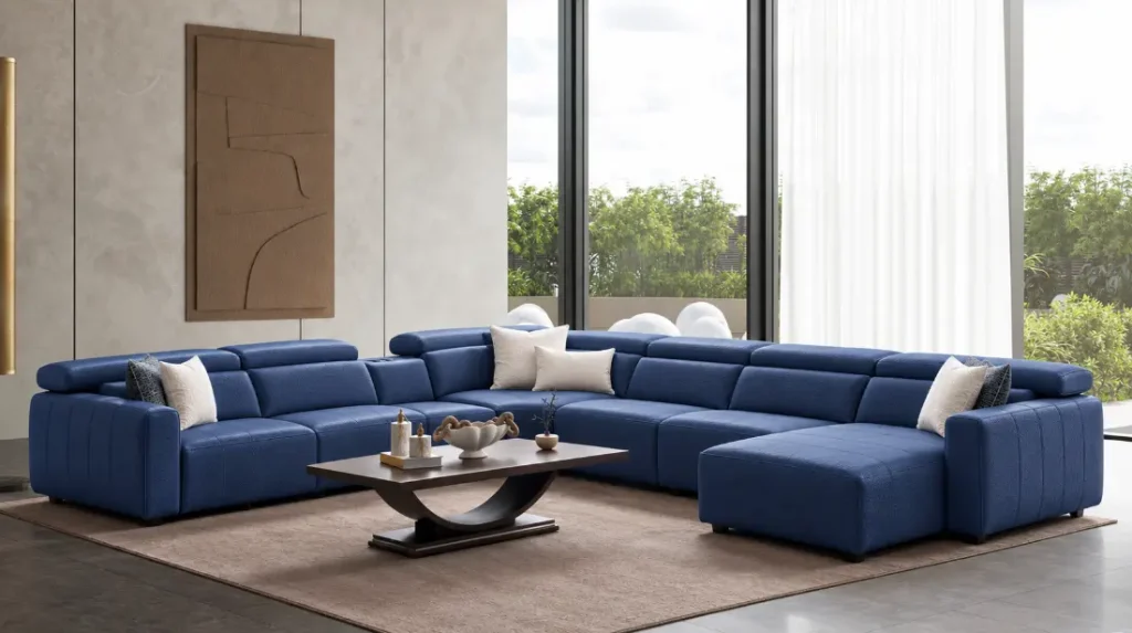 Uludağ blue large sectional sofa with chaise