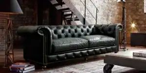 Luxurious black 100% original Italian leather Chesterfield sofa with tufted design