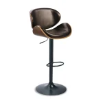 Alex brown adjustable bar stool with leather seat and black pedestal base