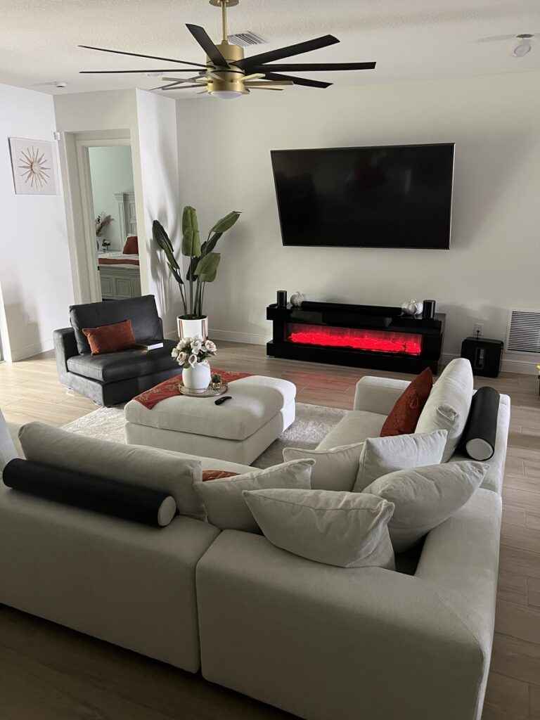 Black electric fireplace tv stand