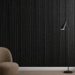 Black fluted PVC wall panel with wood texture and channel design for modern interiors