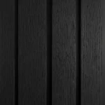 PVC black fluted wall panel with modern decorative texture and matte wood grain finish.