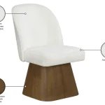 Cream swivel dining chair with linen-textured fabric and walnut wood base