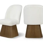 Front and back views of the Carl cream swivel dining chair