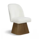 Carl cream swivel dining chair with brown walnut wood base