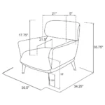 Dimension diagram of the blue accent chair.