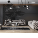 New Scala 3-Seater Chesterfield Sofa set in Micro Velvet with customizable metal legs in silver, gold, and black.