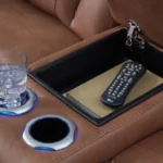 Clean-Slate Caramel Power Reclining Loveseat with center console and cup holders