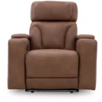 Clean-Slate Power Recliner with Adjustable Headrest – Caramel
