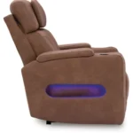 Clean-Slate Power Recliner with Adjustable Headrest – Caramel