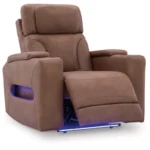 Clean-Slate Power Recliner with Adjustable Headrest – Caramel