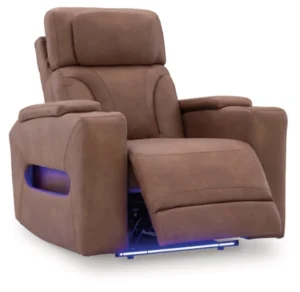 Clean-Slate Power Recliner with Adjustable Headrest – Caramel