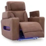 Clean-Slate Power Recliner with Adjustable Headrest – Caramel