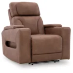 Clean-Slate Power Recliner with Adjustable Headrest – Caramel