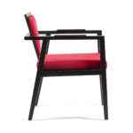 Cosmo Dining Chair with black wooden legs and red fabric upholstery