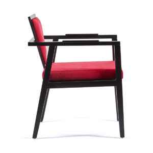Cosmo Dining Chair with black wooden legs and red fabric upholstery