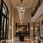 11 ft crystal foyer chandelier with black frame and tiered K9 crystals