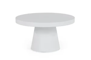 Modrest Desoto minimalist modern round white concrete coffee table with tapered pedestal base.