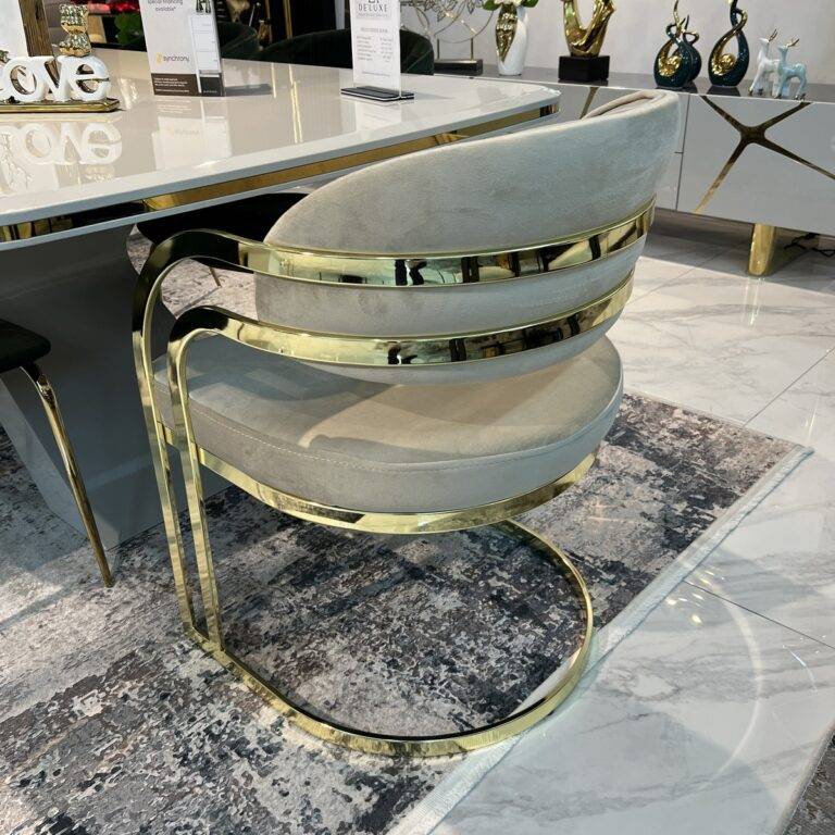 Gold and Velvet Modern Dining Chair with Metal Details