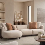 Harper beige L shape sectional sofa with left chaise in a modern living room