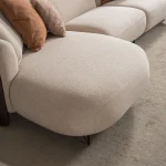 Harper beige sectional sofa left chaise with deep seating and walnut wood accent