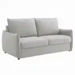 Jinn Modern Sleeper Sofa in Beige Chenille fabric, showcasing the contemporary, compact design and tight seat cushion style.