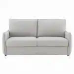 Full frontal view of the Jinn Sleeper Sofa, emphasizing the loose back cushions and plush, comfortable profile of the Beige Chenille couch.