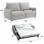 Dimensional drawing of the Jinn Sleeper Sofa showing its full measurements: 74" W x 39" D x 35" H as a sofa, and 81" L as a bed.