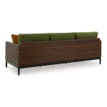 Back view of Kemer outdoor wicker sofa with brown resin wicker
