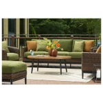 Kemer modern outdoor furniture collection with green cushions and brown wicker