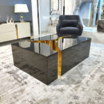 Rectangular Italian coffee table in gold and black – modern designer furniture available in Tampa.