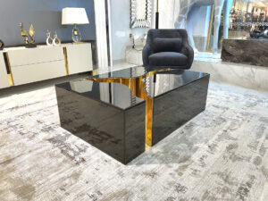 Rectangular Italian coffee table in gold and black – modern designer furniture available in Tampa.