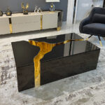 Rectangular Italian coffee table in gold and black – modern designer furniture available in Tampa.